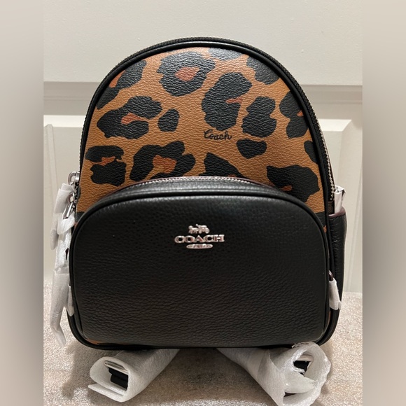 NWT Coach Mini Court Backpack In Signature Canvas With Leopard Print - Picture 12 of 14